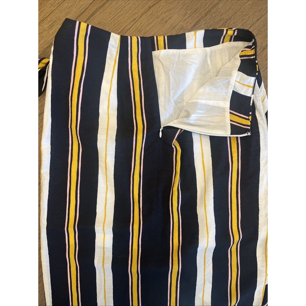 Banana Republic Womens Size 4 Striped Navy White Gold Faux-Wrap Tie Midi Skirt - Picture 10 of 11
